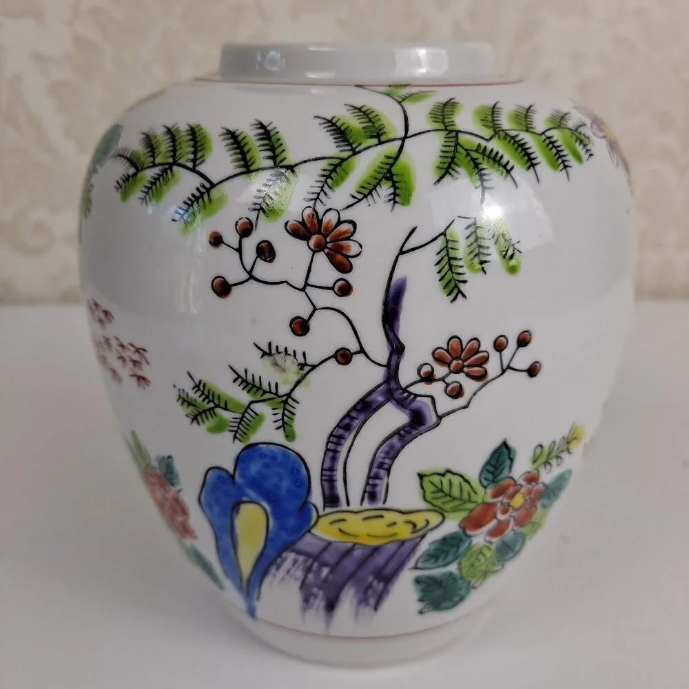 Japanese Porcelain Vase Floral Flying Crane Traditional Heygill Import